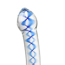 CLEAR GLASS DILDO WITH BLUE PATTERN AND PENIS HEAD TIP