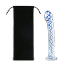 CLEAR GLASS DILDO WITH BLUE PATTERN AND PENIS HEAD TIP