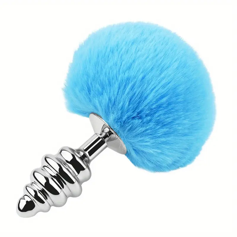 Ribbed Metal Anal Plug Baby Powder Blue