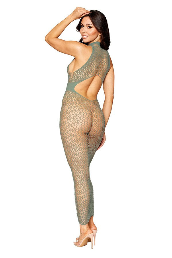 Bodystocking gown with geometric fence net design