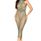 Bodystocking gown with geometric fence net design
