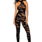 Knitted bodystocking with asymmetrical opaque design