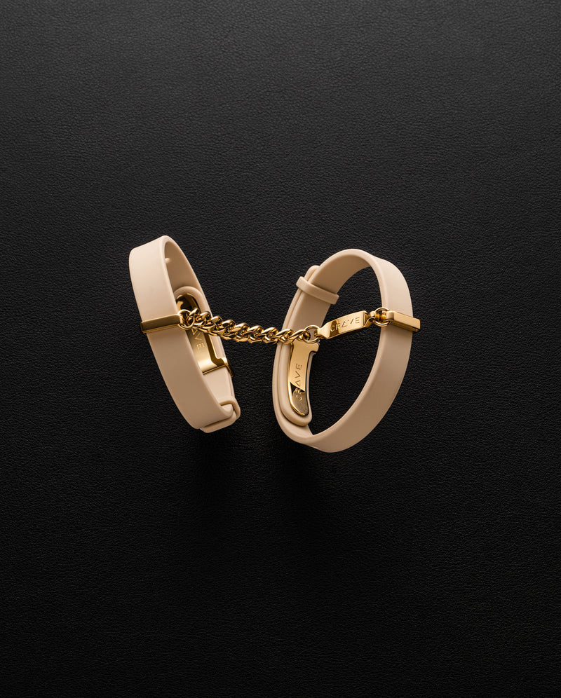 CRAVE ID CUFFS (BEIGE SILICONE & GOLD)