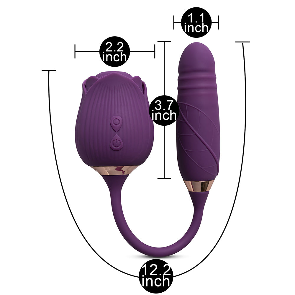 10-Speed Silicone Clitoral Sucking Rose with Thrusting Vibrator
