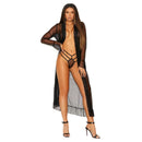 Elegant Moments Long Sleeve Dotted Mesh Robe & Panty-Black 3X-Hanging