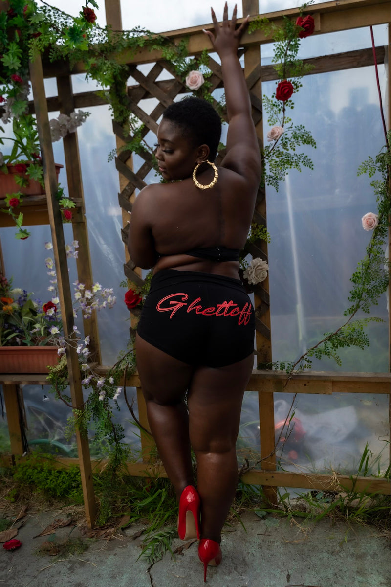 Ghettoff black shorts w/red writing