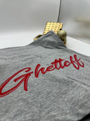 Ghettoff gray shorts w/red writing