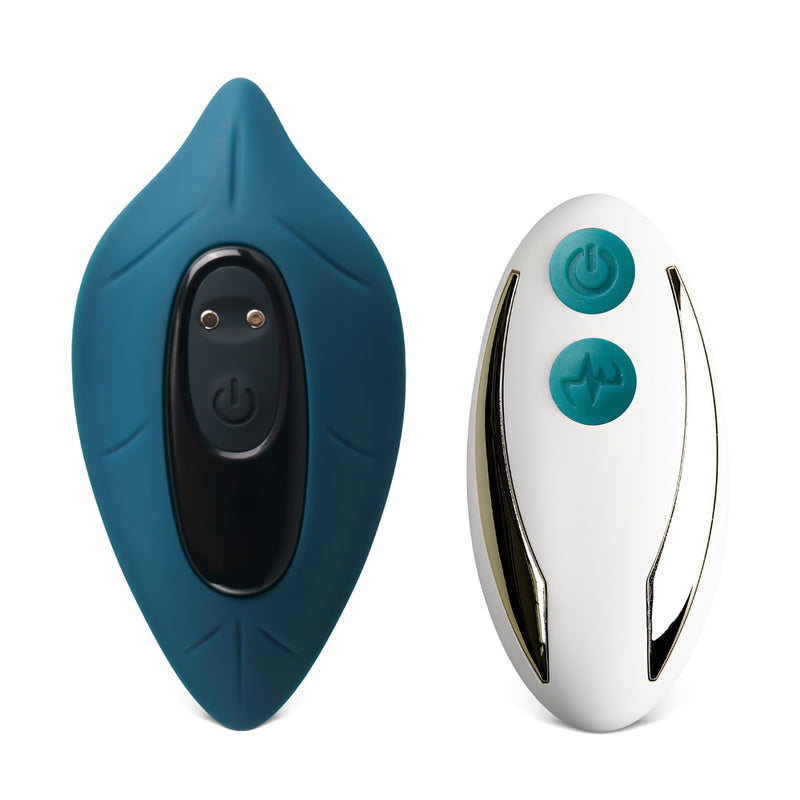 9-Speed Leaf-Shaped Vibrating Egg with Remote Control in Dark Green, Medical Grade Silicone and ABS, Waterproof, USB Rechargeable.