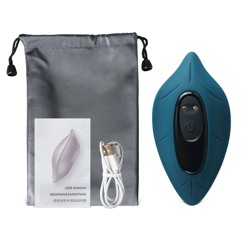 9-Speed Leaf-Shaped Vibrating Egg with Remote Control in Dark Green, Medical Grade Silicone and ABS, Waterproof, USB Rechargeable.