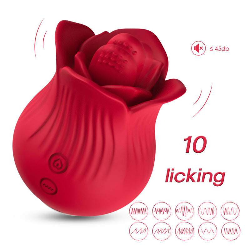 10-Speed Red Color Silicone Rose Sex Toy with Tongue