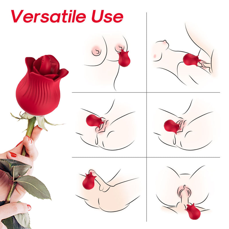 10-Speed Red Color Silicone Rose Sex Toy with Tongue