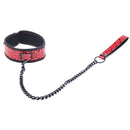 Bondage Collar with Chain Lead in Red Embossed