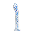 CLEAR GLASS DILDO WITH BLUE PATTERN AND PENIS HEAD TIP
