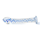 CLEAR GLASS DILDO WITH BLUE PATTERN AND PENIS HEAD TIP