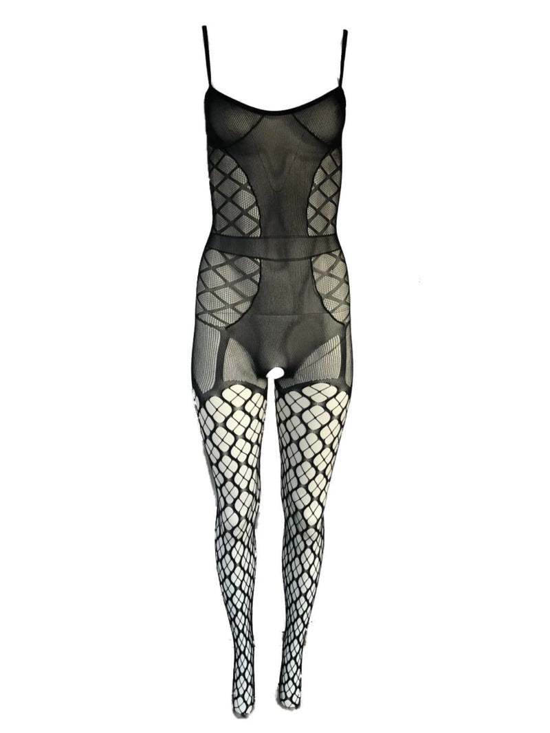 KILLER LEGS Women's Bustier Clover Pattern Crotchless Fishnet Bodystocking