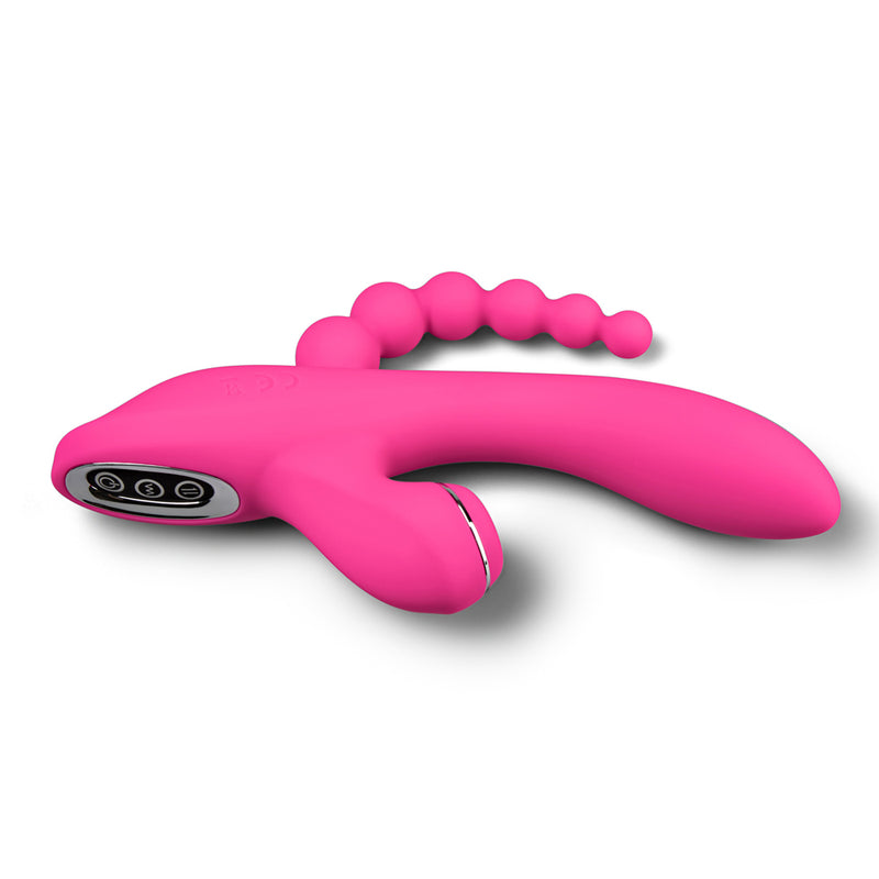 7 Speeds Silicone Vibrator with Clitoral Sucking Function and Anal Beads