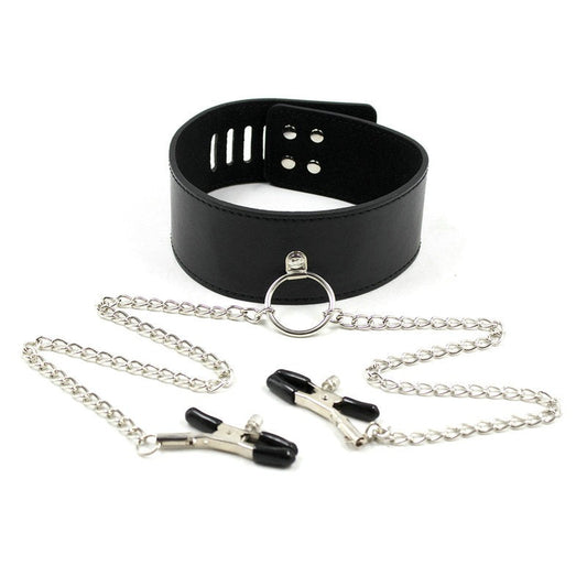 Black Collar with Nipple Clamps