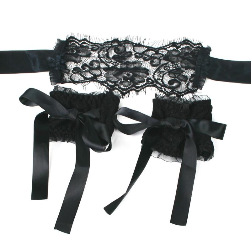 Wrist Restraint and Black Lace Mask Set