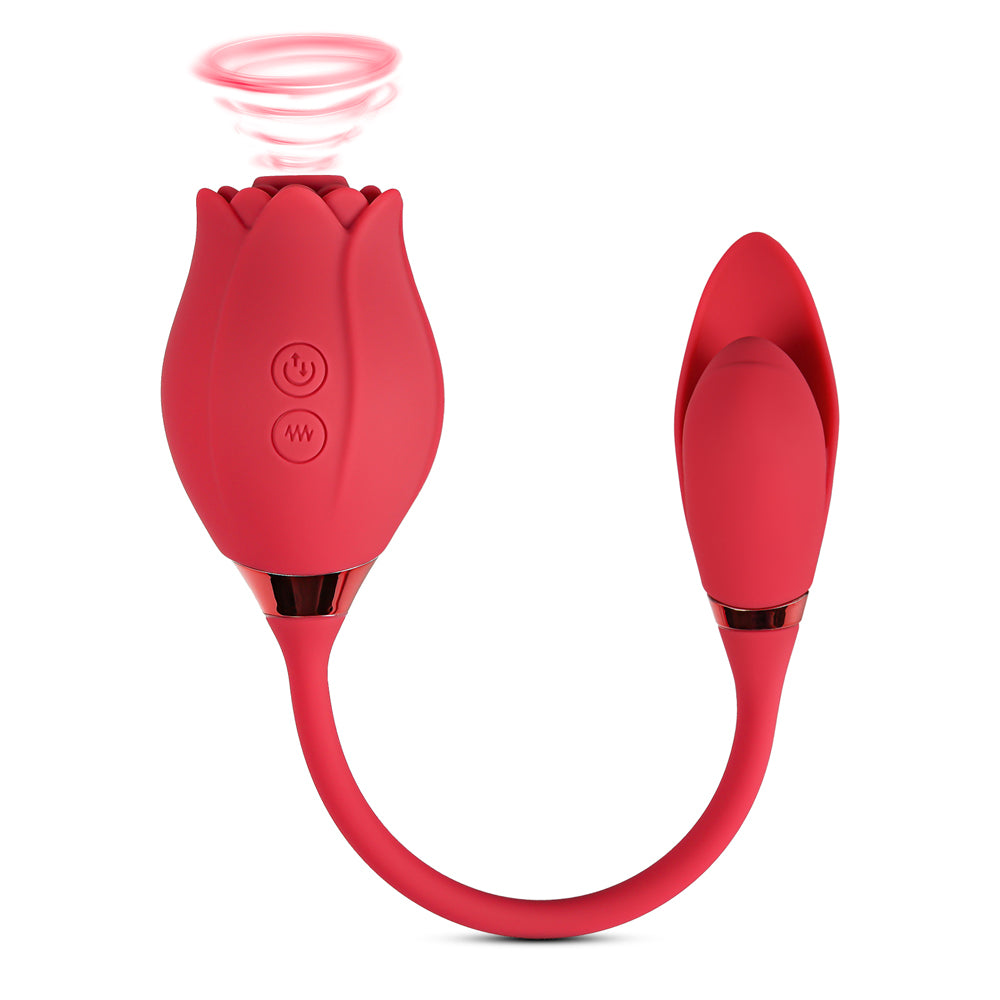 10-Speed Red Color Silicone Rose Sucking Vibrator with Vibrating Egg