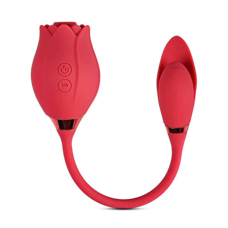 10-Speed Red Color Silicone Rose Sucking Vibrator with Vibrating Egg