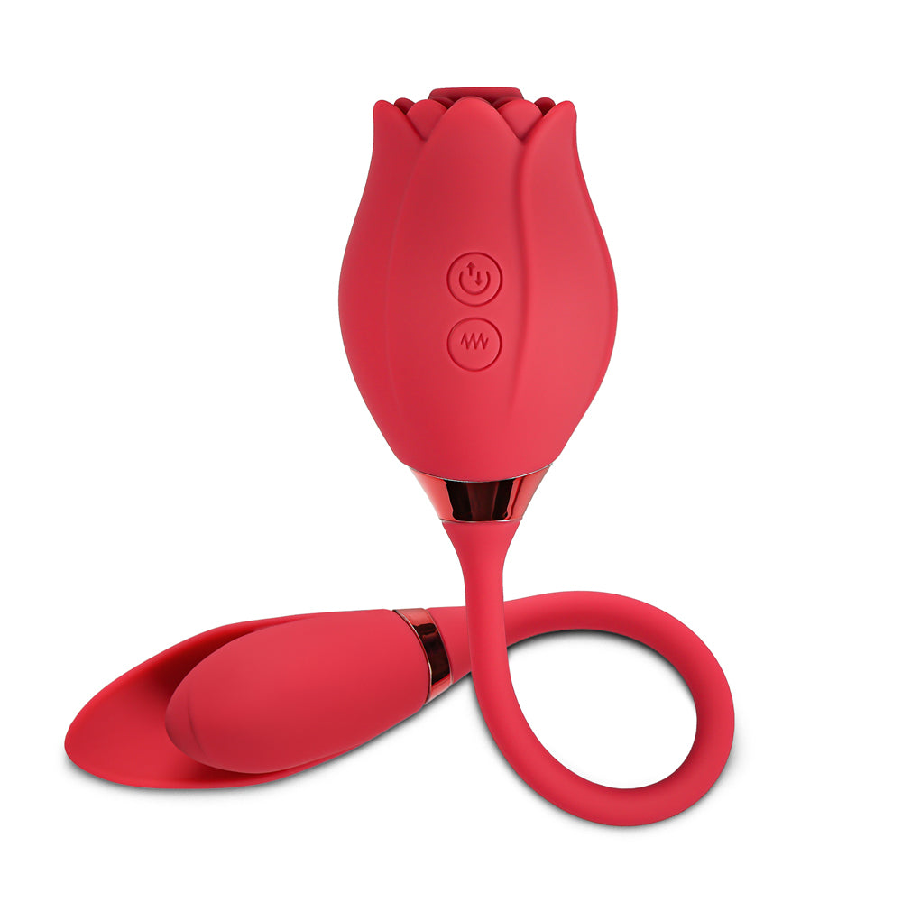 10-Speed Red Color Silicone Rose Sucking Vibrator with Vibrating Egg