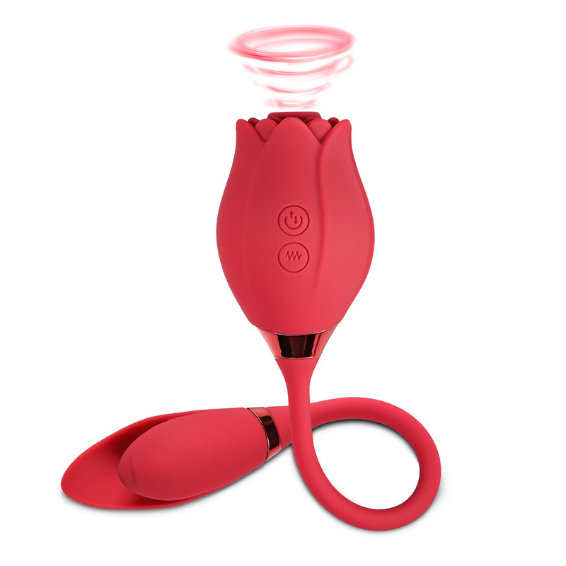 10-Speed Red Color Silicone Rose Sucking Vibrator with Vibrating Egg