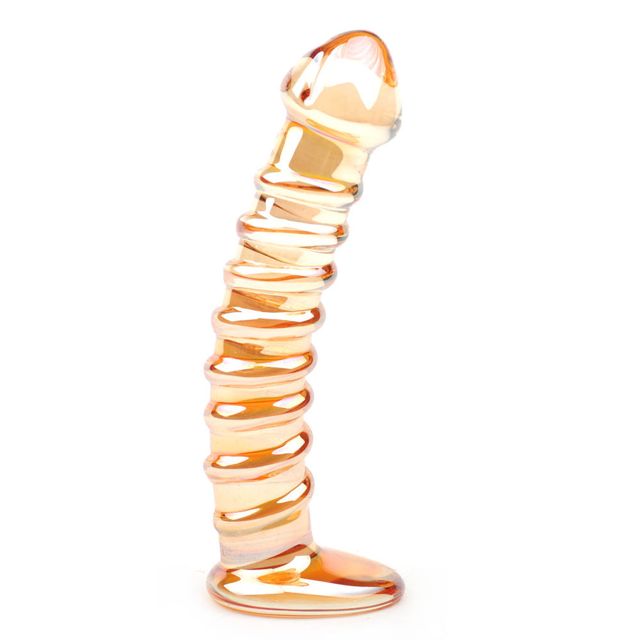 Golden Color Textured Glass Dildo