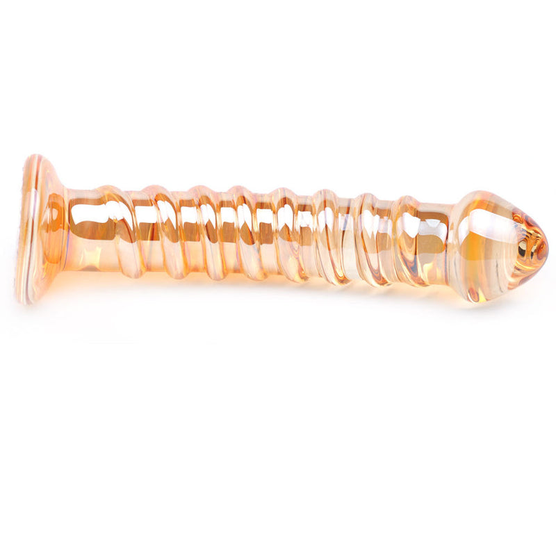 Golden Color Textured Glass Dildo