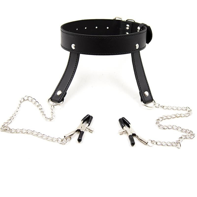 Bondage Collar and Nipple Clamp Set