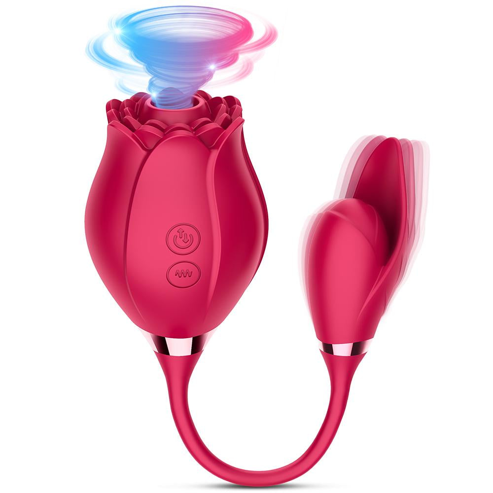 10-Speed Red Color Silicone Rose Sucking Vibrator with Vibrating Egg